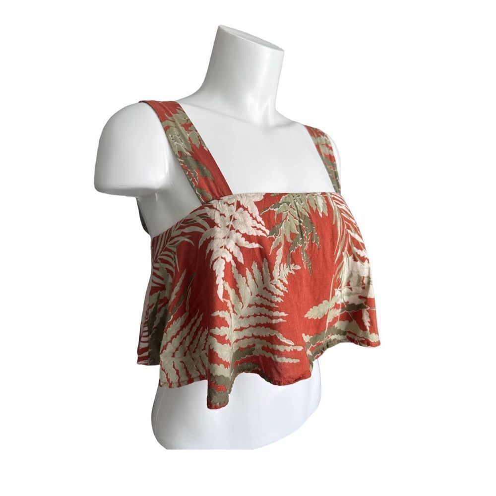 Zara Women’s Sleeveless Tropical Leaf Print Crop Top Orange‎ Size XS - Picture 2 of 4